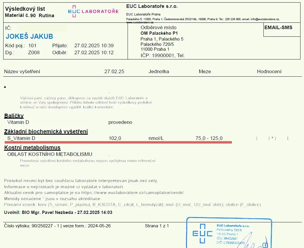 Test vitamínu D z krve